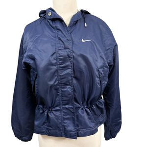 Nike Y2K Women’s Navy Blue Hooded Windbreaker Jacket Size Small